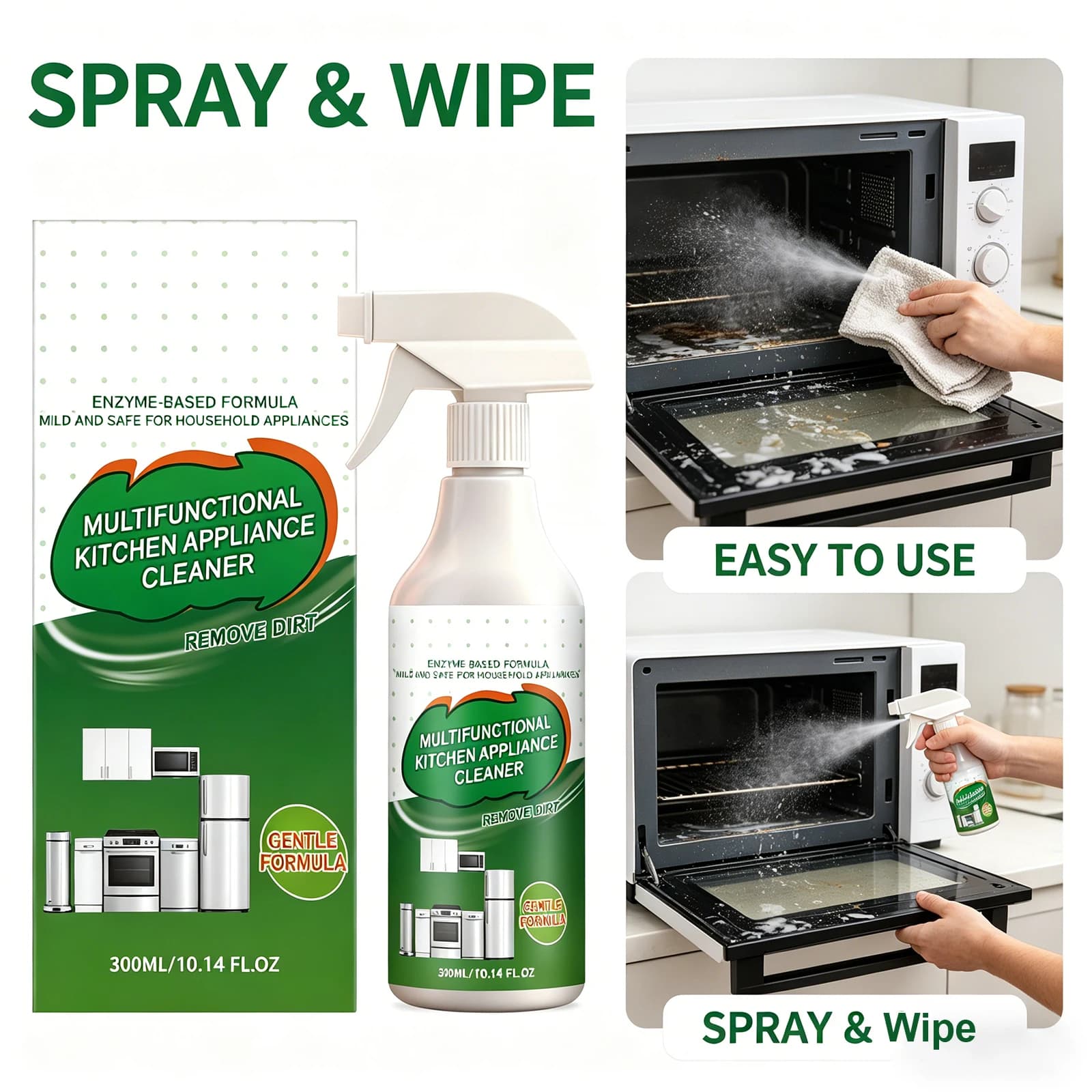 Nettoyant Dégraissant pour Appareils de Cuisine, Dissolvant de Taches d'Huile, Spray Anti-Odeur, Nettoyant Multifonctionnel pour Graisses Tenaces 300ml