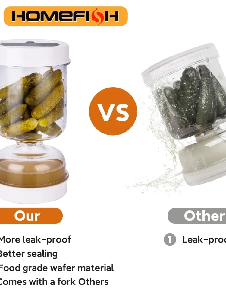 Nouveau pot à olives et cornichons avec passoire, pot sablier avec passoire, récipient à cornichons à couvercle rabattable pour un stockage hermétique des aliments