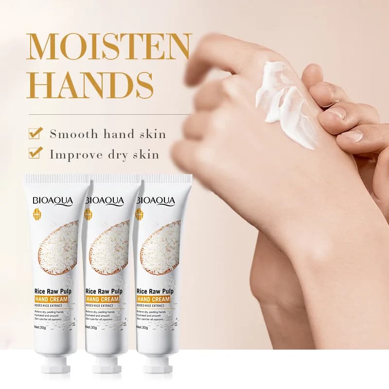 Crème pour les mains au riz, contenant de l'extrait de riz, hydrate et nourrit sans rendre la peau grasse, nourrit en profondeur, texture délicate, soin des mains, entretien saisonnier, emballage port