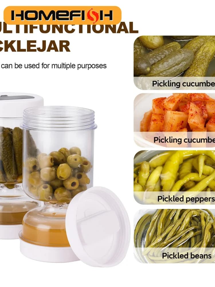 Nouveau pot à olives et cornichons avec passoire, pot sablier avec passoire, récipient à cornichons à couvercle rabattable pour un stockage hermétique des aliments