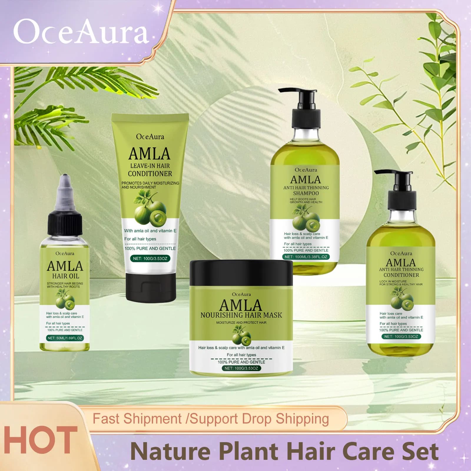 Ensemble de soins capillaires naturels à l'huile de ricin, shampoing nourrissant, revitalisant, réparation, teinture à chaud, huile endommagée, parfum brillant, masque de soin pour cheveux