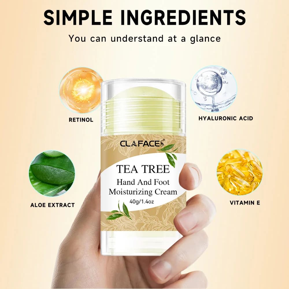Bâton de crème pour les pieds à l'huile d'arbre à thé pour les fissures du talon, nourrit en profondeur la peau des pieds, exfolie et hydrate la crème pour les pieds