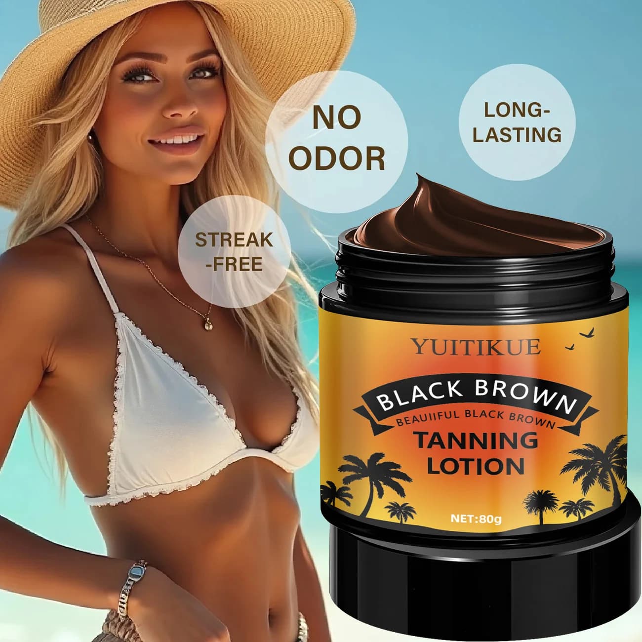 YUITIKUE Lotion Bronzante Marron Noir - Bronzage Sans Sol