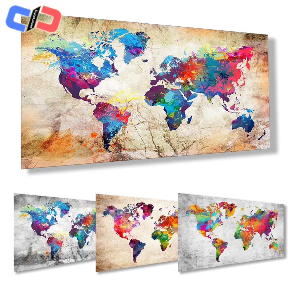 Peinture diamant carte du monde 5D à faire soi-même, broderie complète de diamants carrés ou ronds, mosaïque de paysage, image en strass, décoration d'intérieur, vente