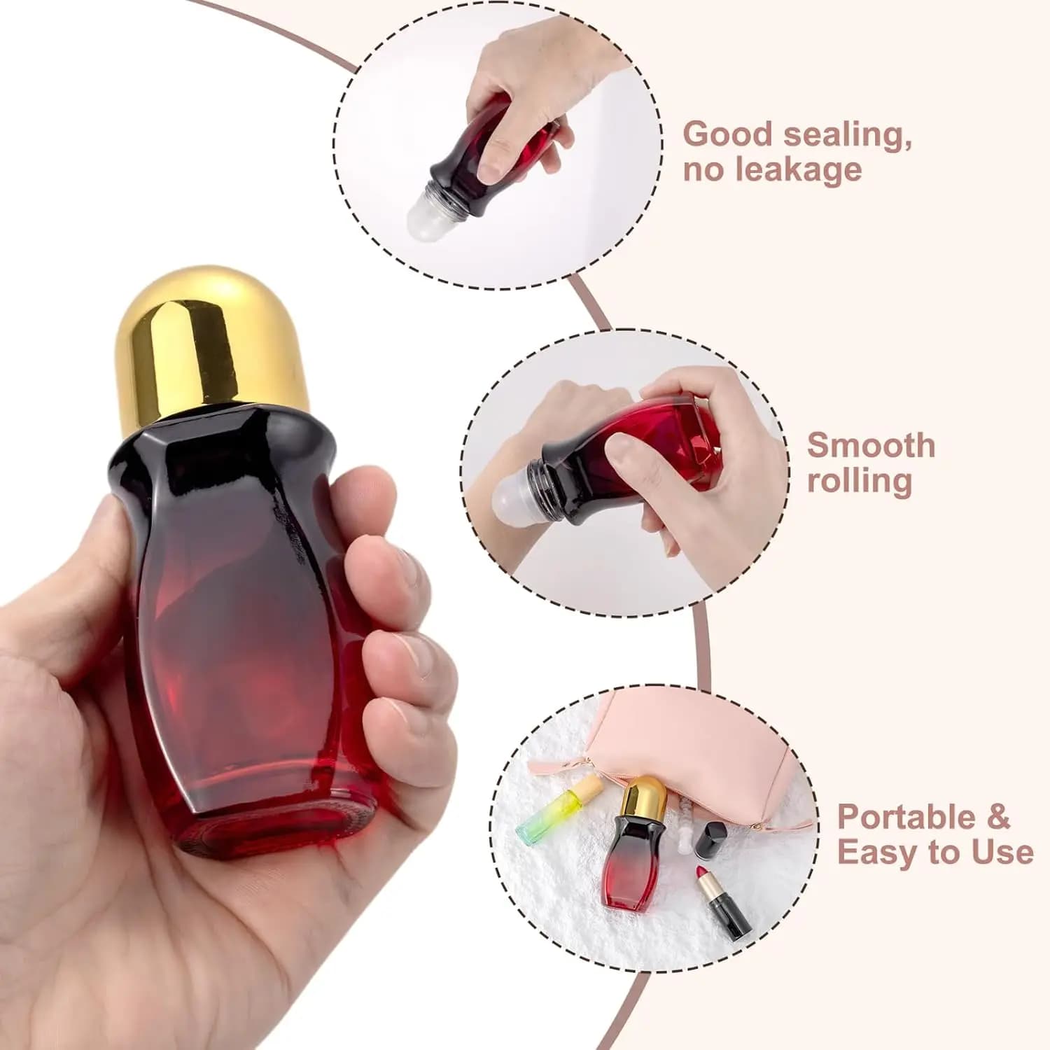 1 pièce Flacon roll-on en verre 50 ml rouge dégradé avec bille roll-on en plastique et ouvre-bouteille, contenant pour huiles essentielles