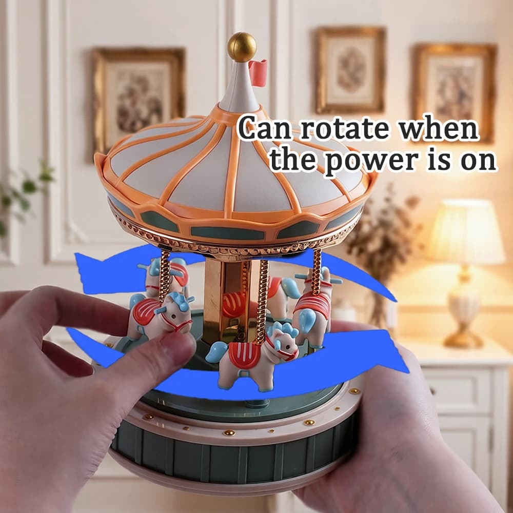 Boîte à musique carrousel avec lumière LED rotative