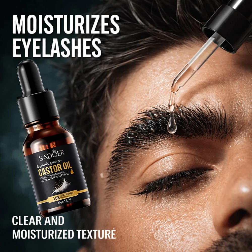 Sérum de croissance des cils à l'huile de ricin 10X+, booster pour cils et sourcils, rehausseur de sourcils, cils plus longs, plus épais, plus volumineux, huile nourrissante pour soins quotidiens 15ML