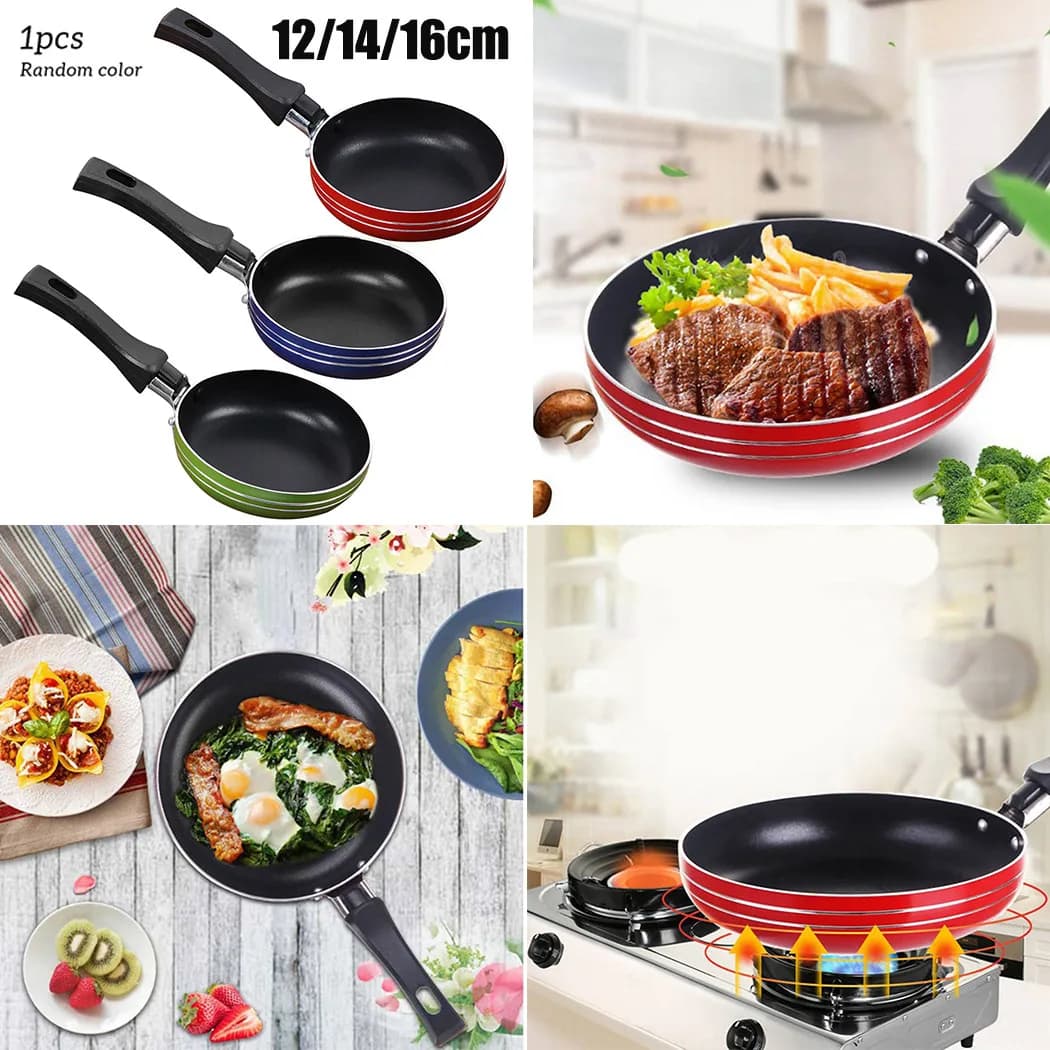 Mini poêle à frire en acier antiadhésif, marmite à frire, casserole pour ustensiles de cuisine, ustensiles de cuisine, outils pour œufs, 12cm, 14cm, 16cm