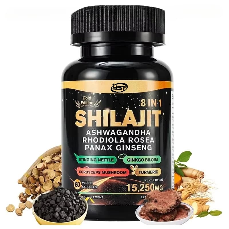 Shilajit, Aubergine sauvage d'Afrique du Sud, Rhodiola Rosea, Ginseng, Cordyceps Sinensis, Champignons, Feuilles de Ginkgo Biloba, Curcuma