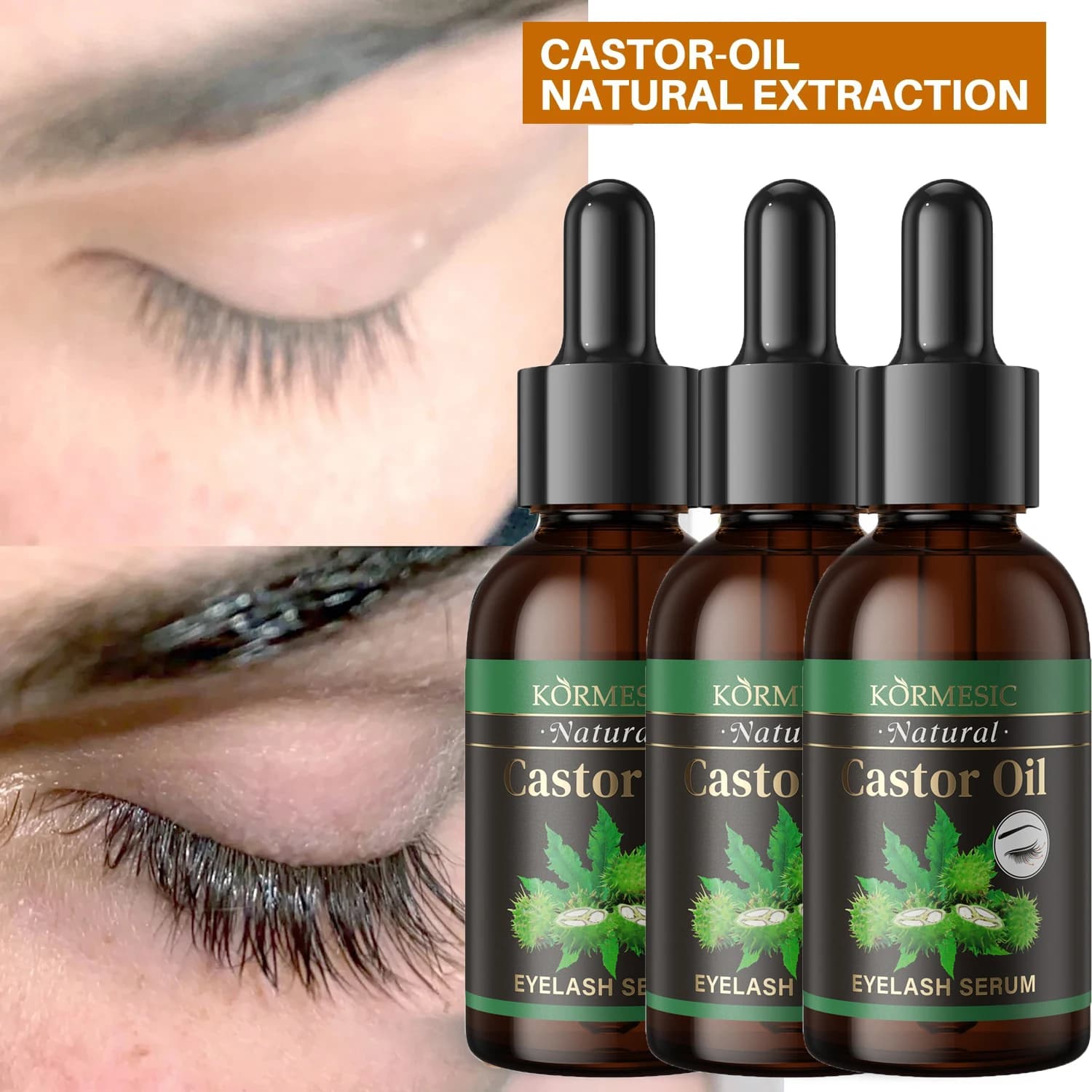 Sérum de croissance des cils à l'huile de ricin, huile de croissance des sourcils, amplificateur de cils, sourcils plus fournis, cils plus longs et plus épais, revitalisant naturel pour les sourcils