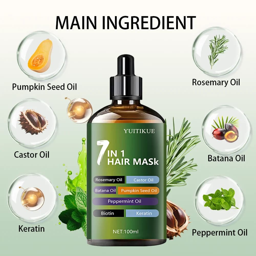 Huile capillaire 7 en 1 - L'huile capillaire haute brillance qui peut être absorbée rapidement et nourrit en profondeur les cheveux, l'adhésive forte et élastique.