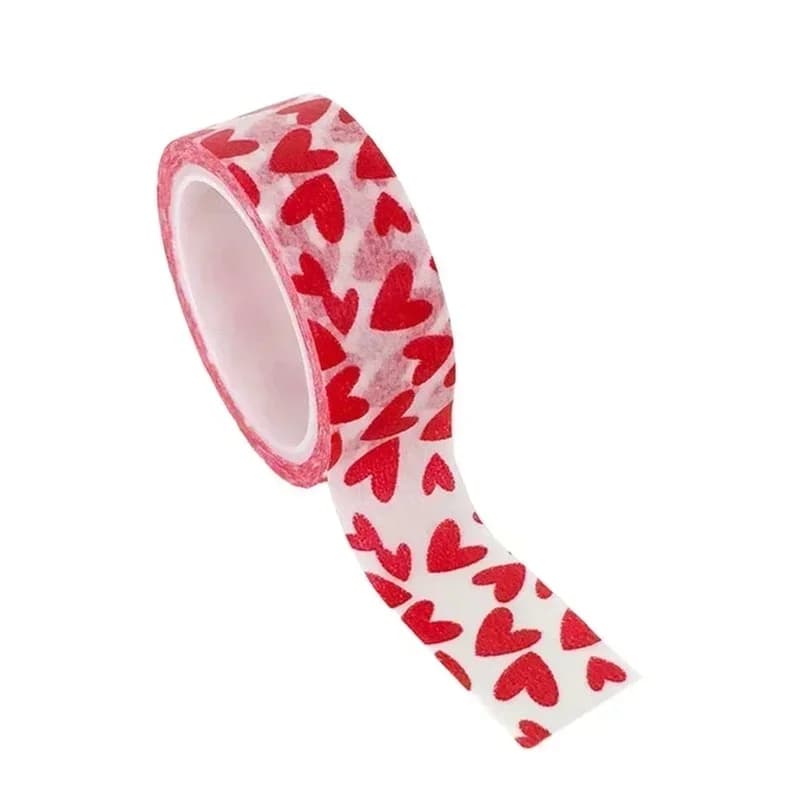 Ruban adhésif rouge motif coeur d'amour, 1 rouleau, papier artisanal décoratif, mignon, fournitures scolaires, bricolage, fête de Léon