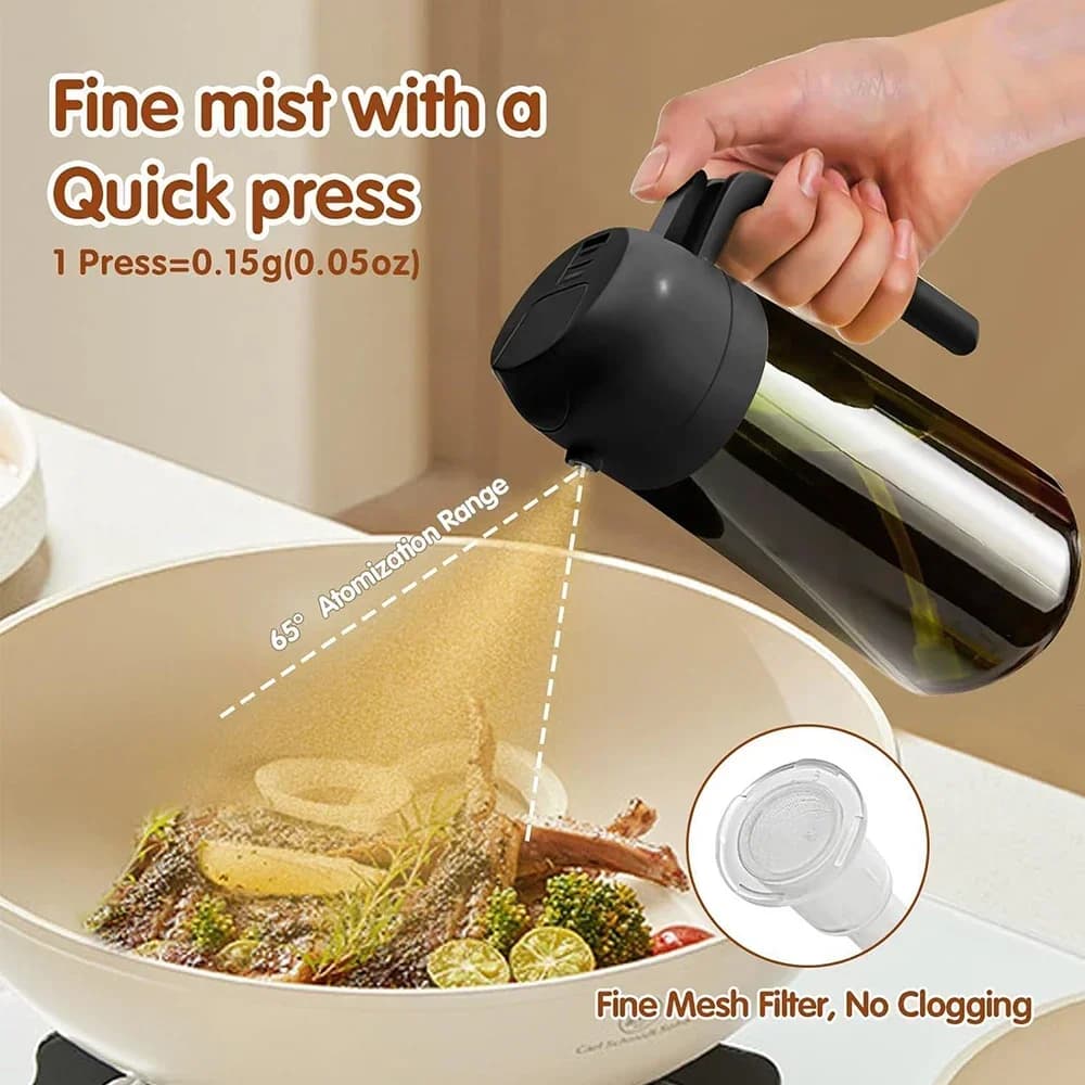 Pulvérisateur d'huile foncée 2 en 1, 470ML/16oz, bloquant la lumière, pour la cuisson, bouteille distributrice d'huile d'olive pour la cuisine, bouteille d'huile en verre vert foncé