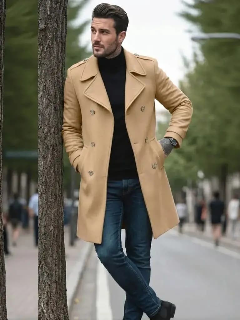 Veste-manteau à feuilles pour hommes début d'automne Plus laine épaisse