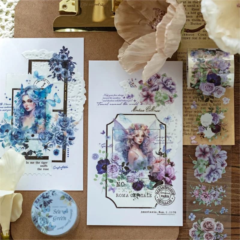 1 rouleau d'autocollants pour scrapbooking, série jardin de sommeil, ruban PET, adaptés aux scénarios artisanaux de bricolage, comme collage, journal de comptabilité