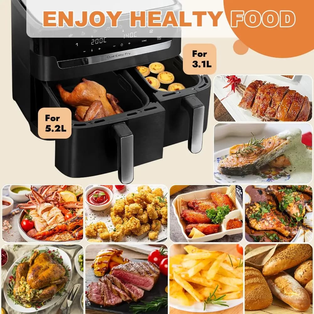 Ensemble de moules de friteuse à Air en Silicone, pour Tefal 5,2/3,1 l, double panier rectangulaire, antiadhésif, doublures de cuisson pour four, accessoires de cuisine