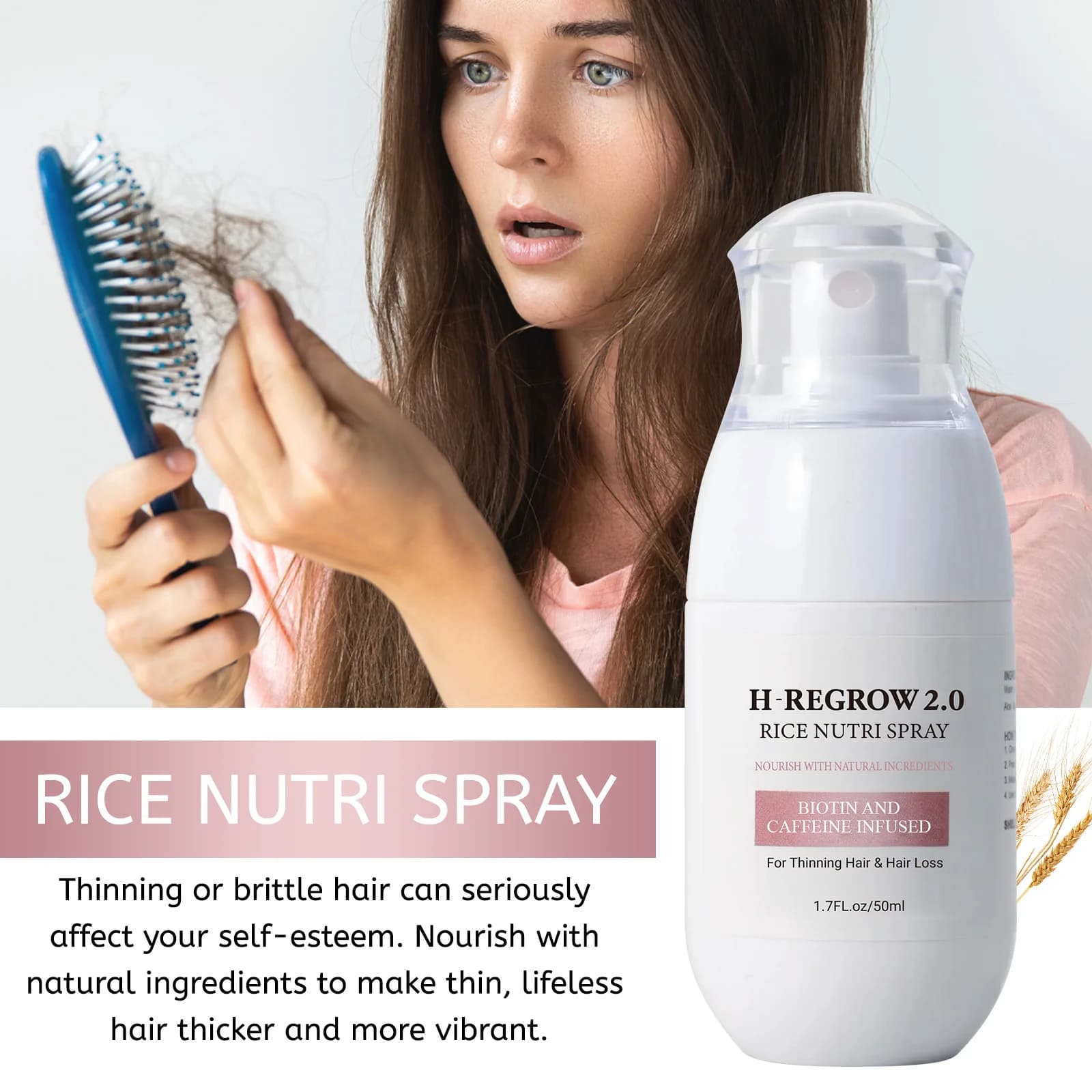 Spray capillaire au caféine et au gingembre naturel - Formule de biotine de lysine premium 50 ml. Traitement anti-chute pour la croissance des cheveux plus épais.
