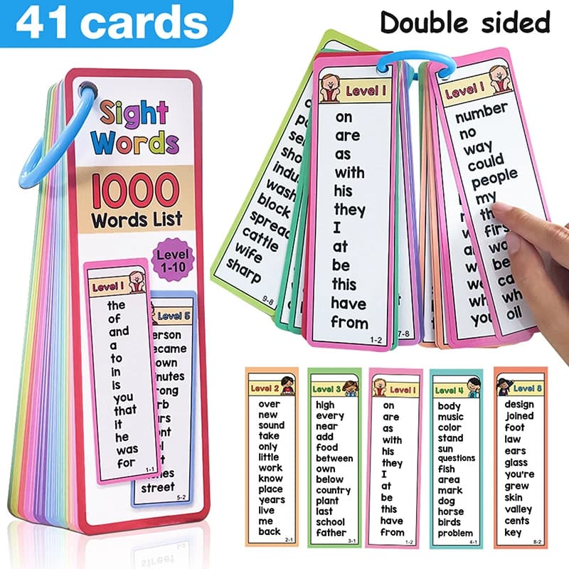 1000 cartes flash de mots fréquents, liste de mots, cartes flash de mots à haute fréquence, matériel pédagogique ESL, construction du vocabulaire