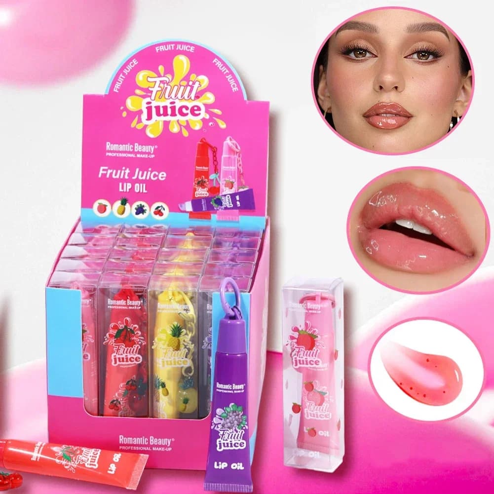 Huile à lèvres fruitée pour femme avec porte-clés – Hydratante, nourrissante et portable – Gloss à lèvres effet jus de fruits