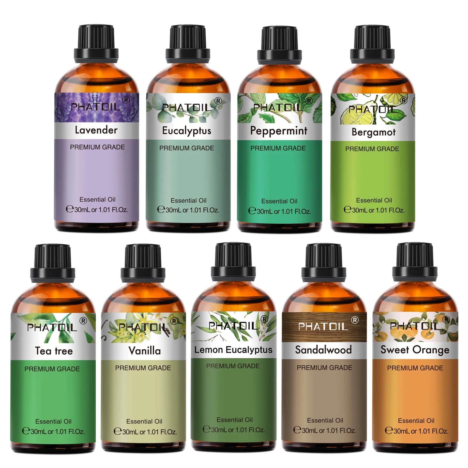 PHATOIL 30ml lavande citron Eucalyptus bois de santal bergamote aromathérapie huile essentielle pour diffuseur