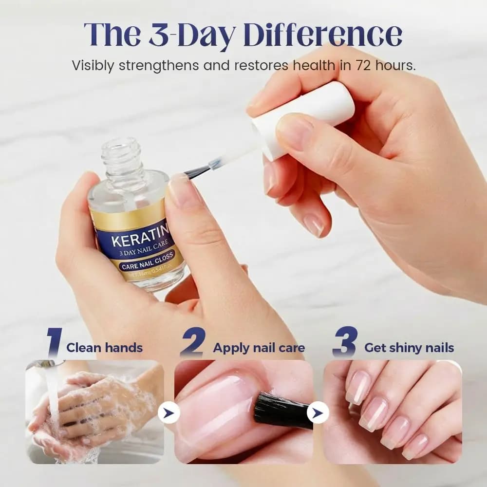 Huile de soin des ongles à la kératine 3 jours (1/3/5 pièces) – Traitement hydratant et brillant pour ongles secs et cassants, renforce et illumine, soin doux