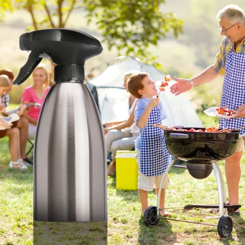 Bouteille de pulvérisation d'huile en acier inoxydable, vinaigre pratique, pulvérisateur d'huile d'olive, bouteille d'assaisonnement Soy aissce, distributeur d'huile pour barbecue, environ 500ml
