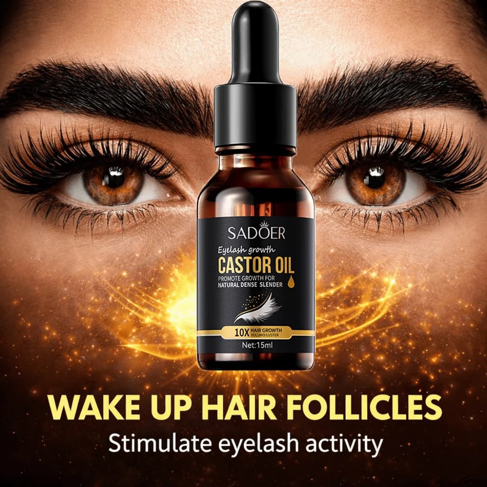 Sérum de croissance des cils à l'huile de ricin 10X+, booster pour cils et sourcils, rehausseur de sourcils, cils plus longs, plus épais, plus volumineux, huile nourrissante pour soins quotidiens 15ML