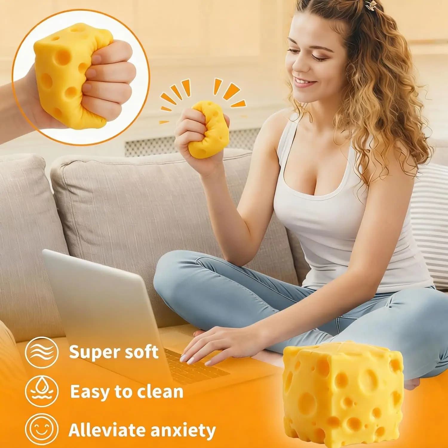 Jouet Squishy en forme de bloc de fromage, à remontée lente, doux, anti-stress, pour enfants et adultes, jouet de bureau, cadeau