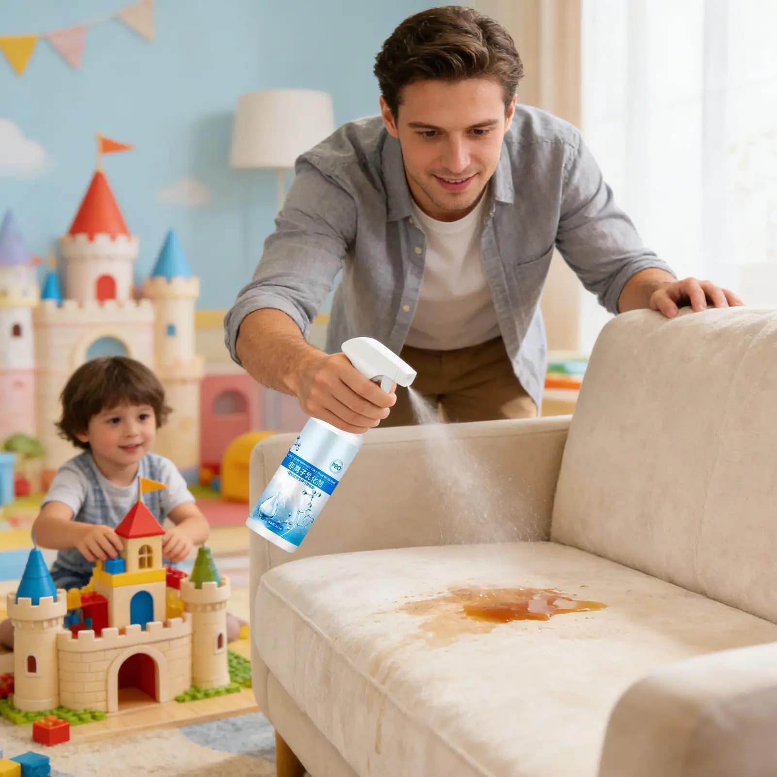 Spray détachant pour linge 300 ml, émulsifiant efficace pour les huiles et graisses, élimine les taches des vêtements de travail, de la literie et des articles délicats, idéal