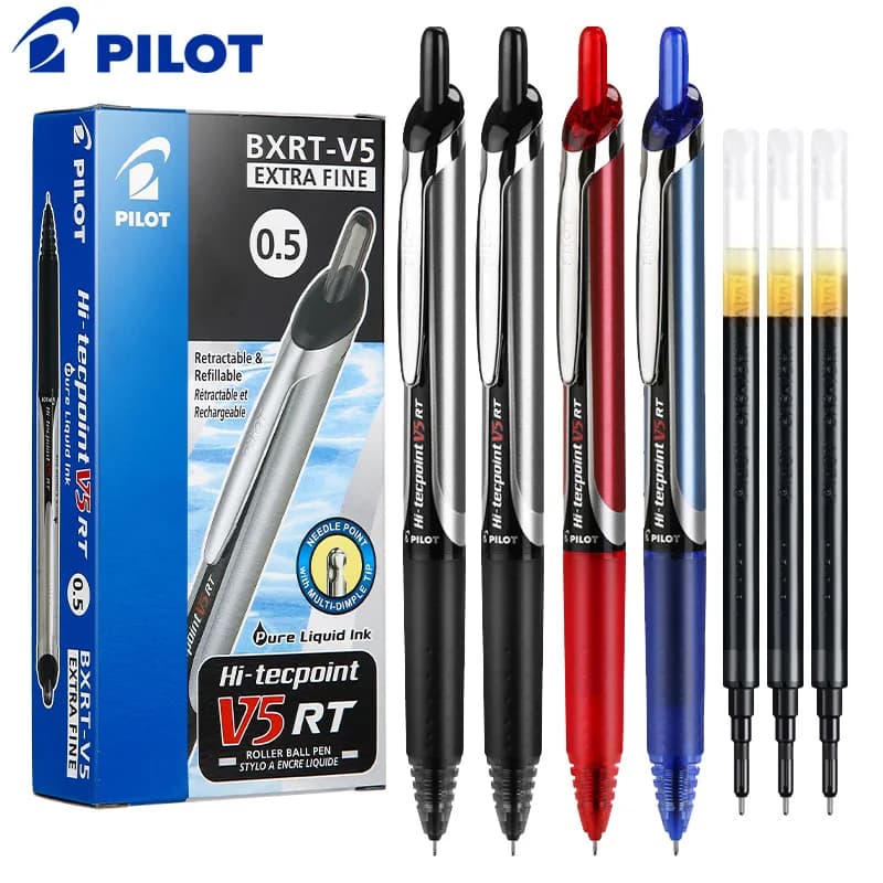 Stylos à bille à bille PILOT Hi-Tecpoint Precise V5 RT, stylo à bille roulant à encre liquide rechargeable et rétractable, écriture super lisse