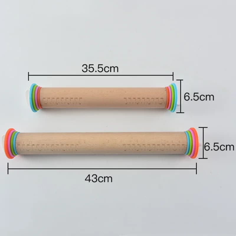 Rouleau à pâtisserie réglable en bois avec anneaux amovibles