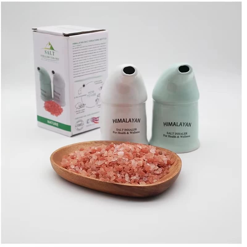 Bouteille d'inhalation au sel de l'Himalaya avec 300g de sel naturel de l'Himalaya de 3-5mm, stérilisé, soulage les troubles respiratoires