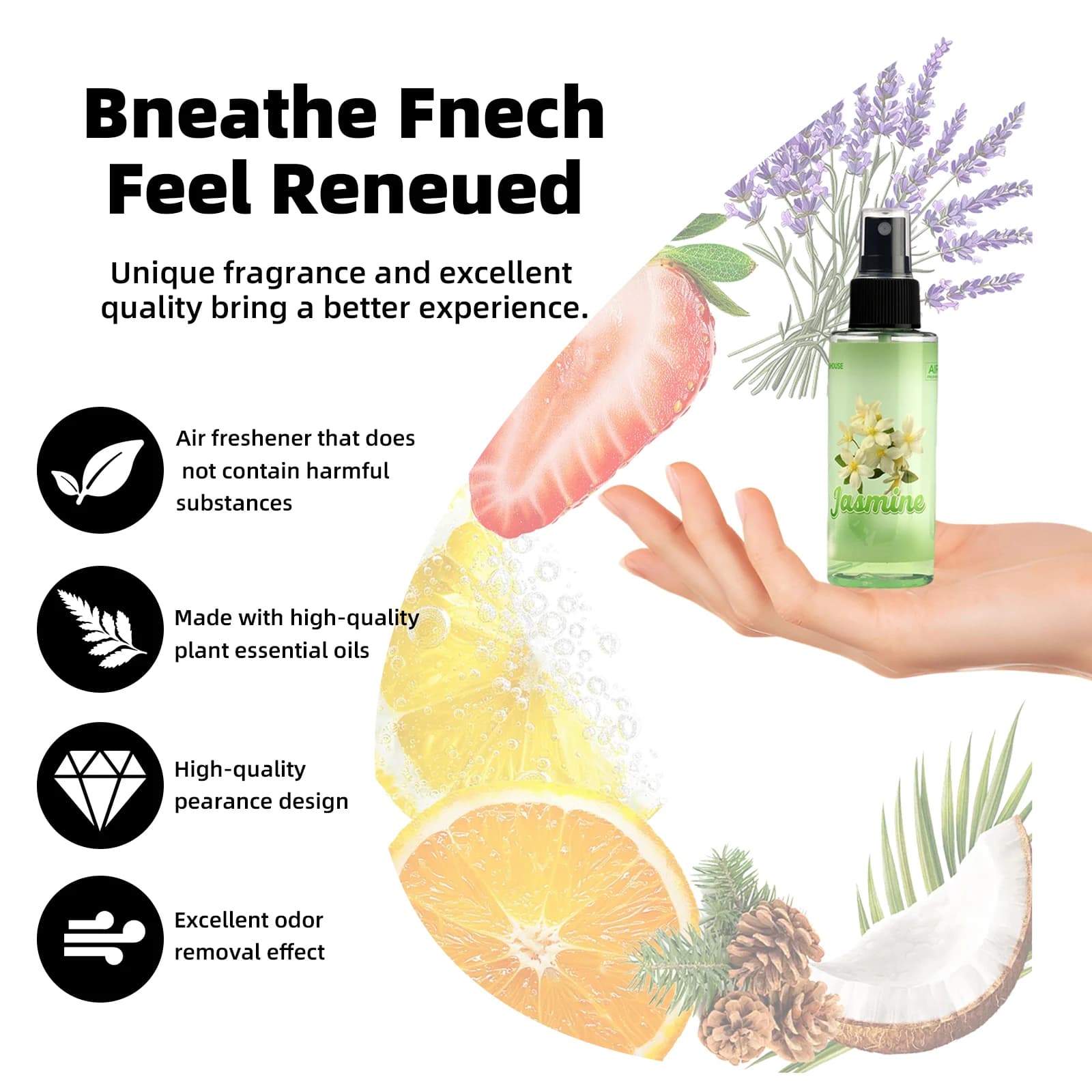 Désodorisant pulvérisé à la main parfumé au JASMINE 100 ml – Spray pour voiture