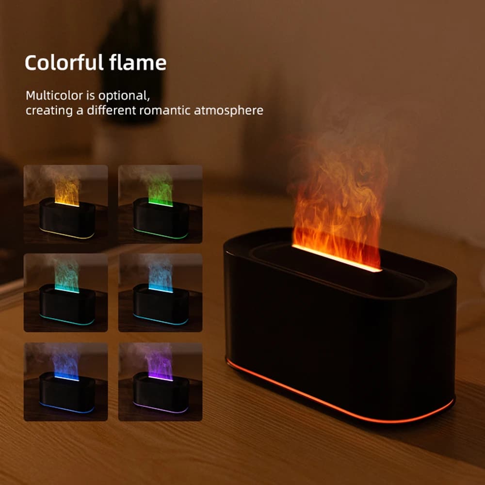 Diffuseur d'huiles essentielles de flamme, humidificateur diffuseur de flamme colorée, diffuseur d'huiles essentielles silencieux à 7 lumières de couleur avec arrêt automatique