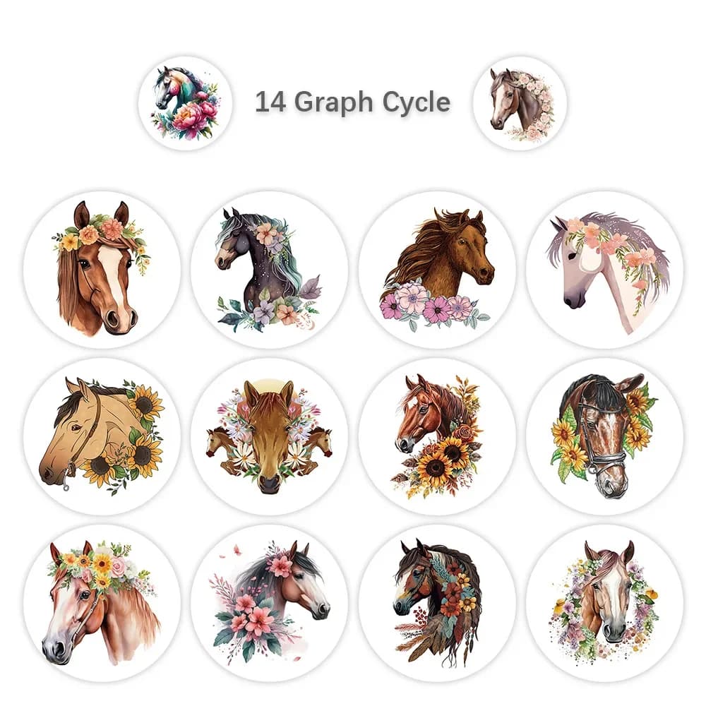 Rouleau d'autocollants cheval au galop, 500 pièces/rouleau, aquarelle, dessin animé drôle, pour ordinateur portable, téléphone, guitare, réfrigérateur, enveloppe, jouets pour enfants