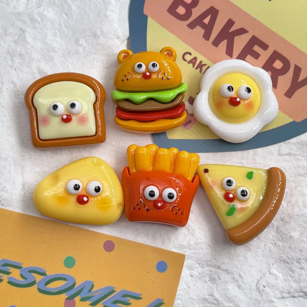 Simulation de faux aliments de dessin animé Kawaii, fromage, pizza, hamburger, frites, scrapbooking, artisanat de bricolage, accessoires pour cheveux, 10 pièces
