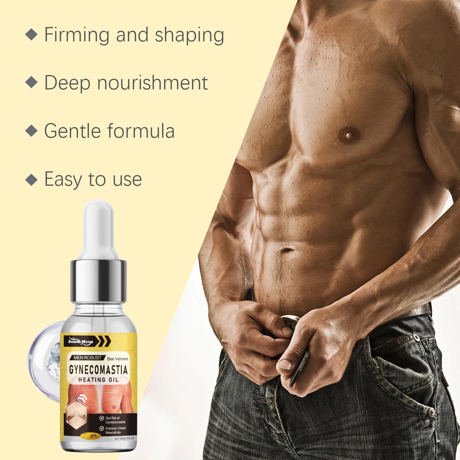 Huile Essentielle pour le Soin des Muscles Thoraciques des Hommes - Huile de Soin pour Raffermir et Tonifier la Poitrine, Nourrissante pour l'Élasticité de la Peau
