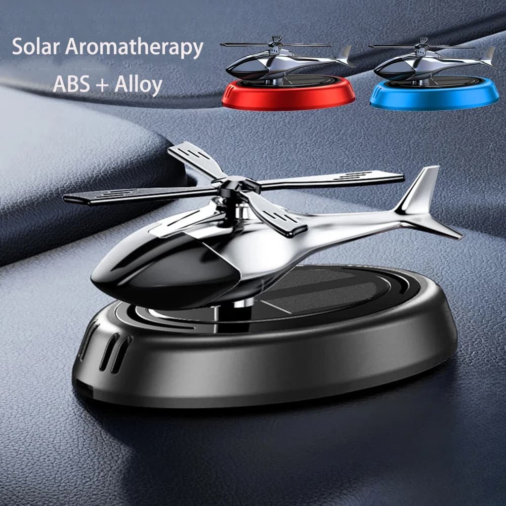 Hélicoptère rotatif à énergie solaire, aromathérapie solaire, désodorisant de voiture en alliage + ABS, diffuseur d'arôme automatique de parfum en bois