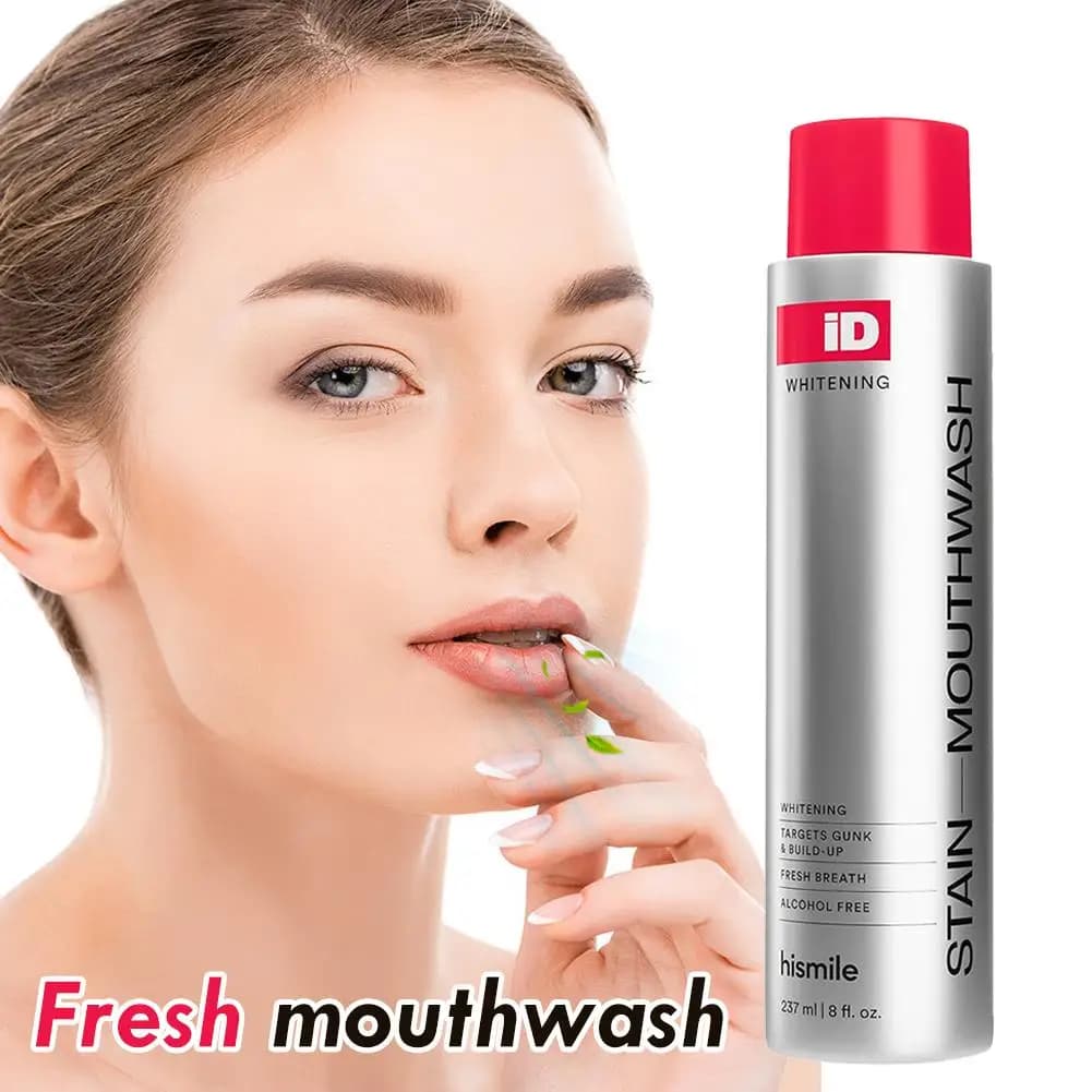 Hismile ID Bain de bouche blanchissant, haleine fraîche douce, élimine les taches de plaque, sans danger pour l'émail, sans sensibilité, soin buccal à domicile