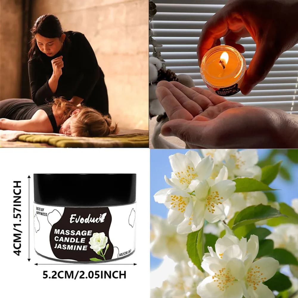 Bougie de massage à l'huile de jasmin, cire de soja à faible point de fusion, pour soins de la peau, hydratante, relaxante, bain de spa chaud, cadeau pour couples, femmes, Noël