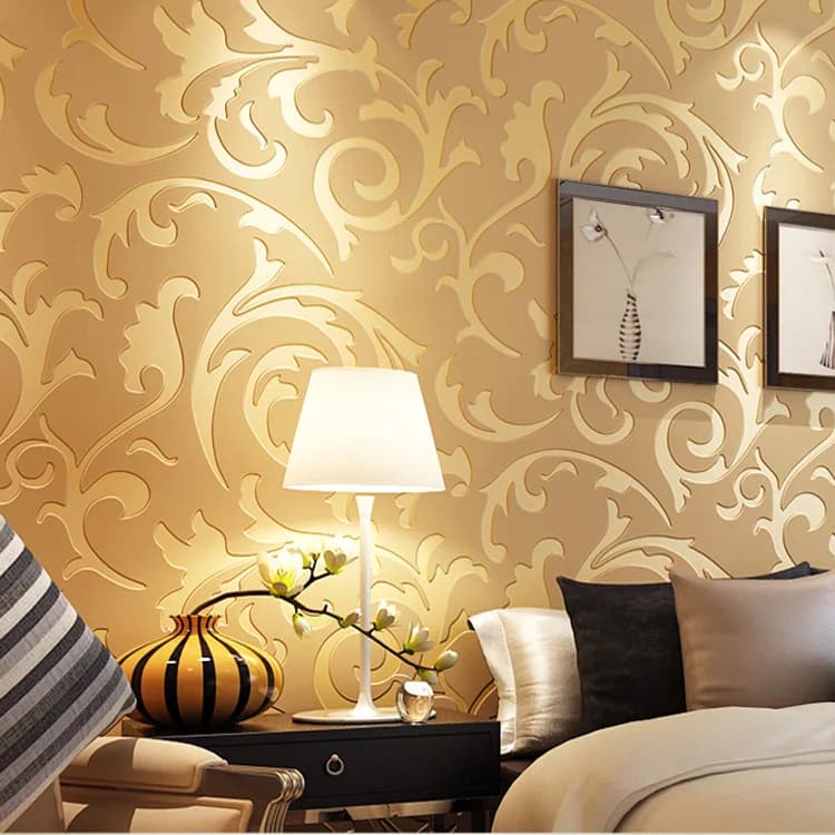 Papier peint victorien damassé argent/or, revêtement mural gaufré, rouleau de papier peint floral argenté de luxe à motif feuille de Medlar pour la maison