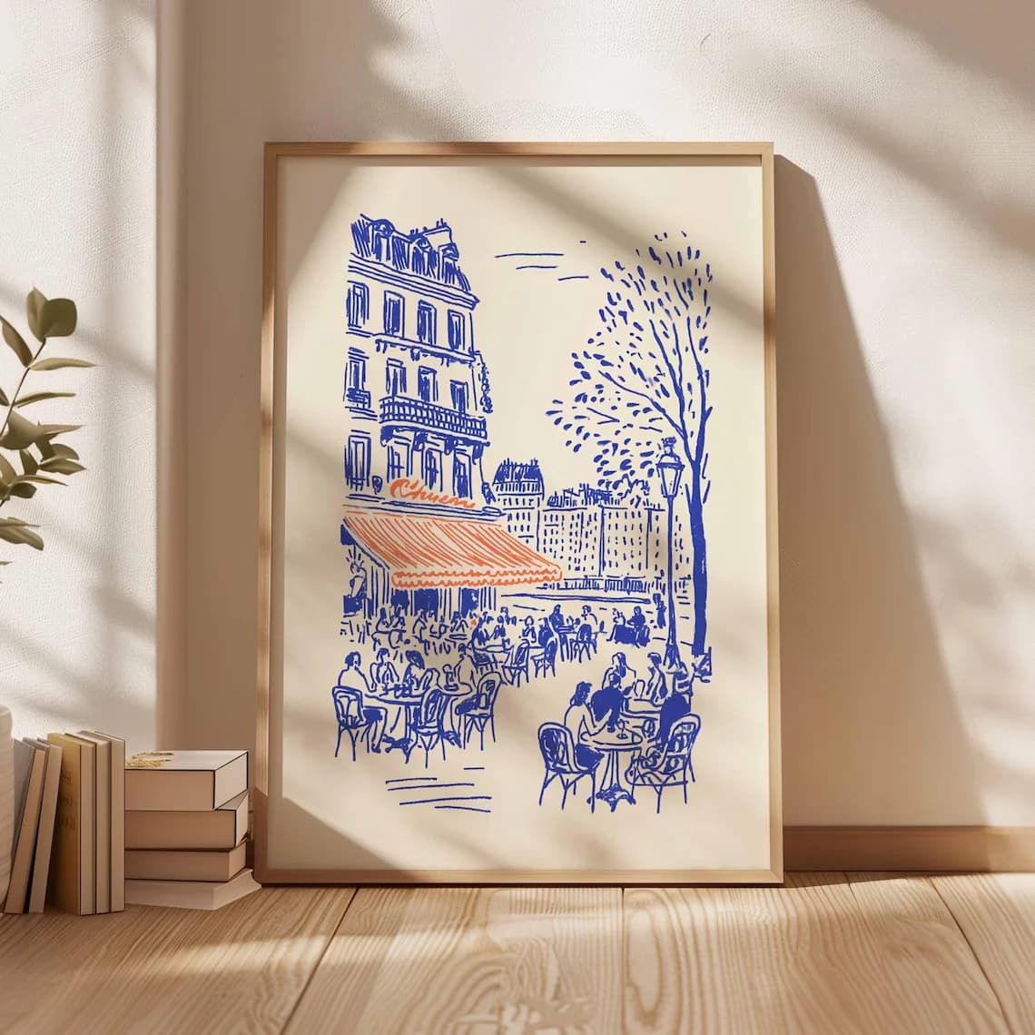 Affiche d'art linéaire Café de Paris, Décoration murale Bistro français, Dessin minimaliste de Paris, Illustration de café européen