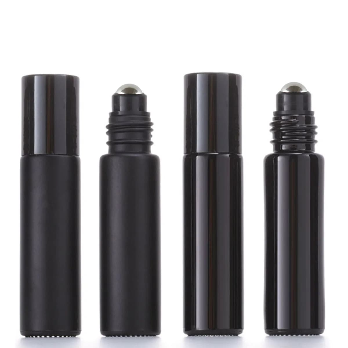 1X 10X 5ML 10ML verre noir rouleau sur bouteille huile essentielle naturel obsidienne boule rouleau pour parfum aromathérapie rechargeable bambou