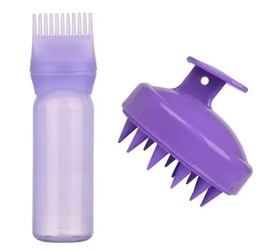 Distributeur d'huile capillaire, bouteille applicateur de peigne à racines, distributeur d'huile capillaire réutilisable, masseur de cuir chevelu, brosse de shampoing, outil de teinture pour cheveux