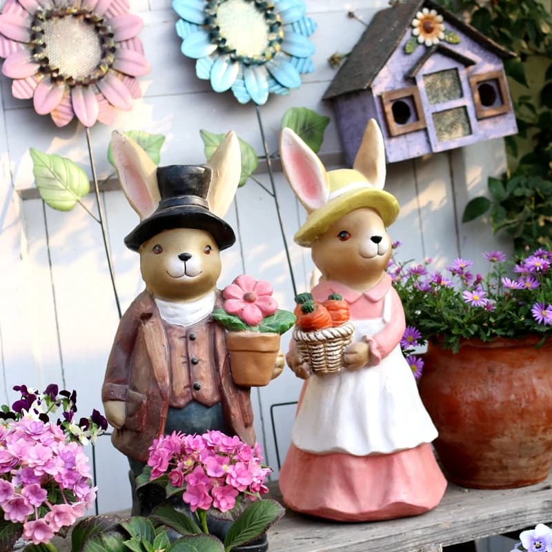 Statue de jardin de lapin en plein air