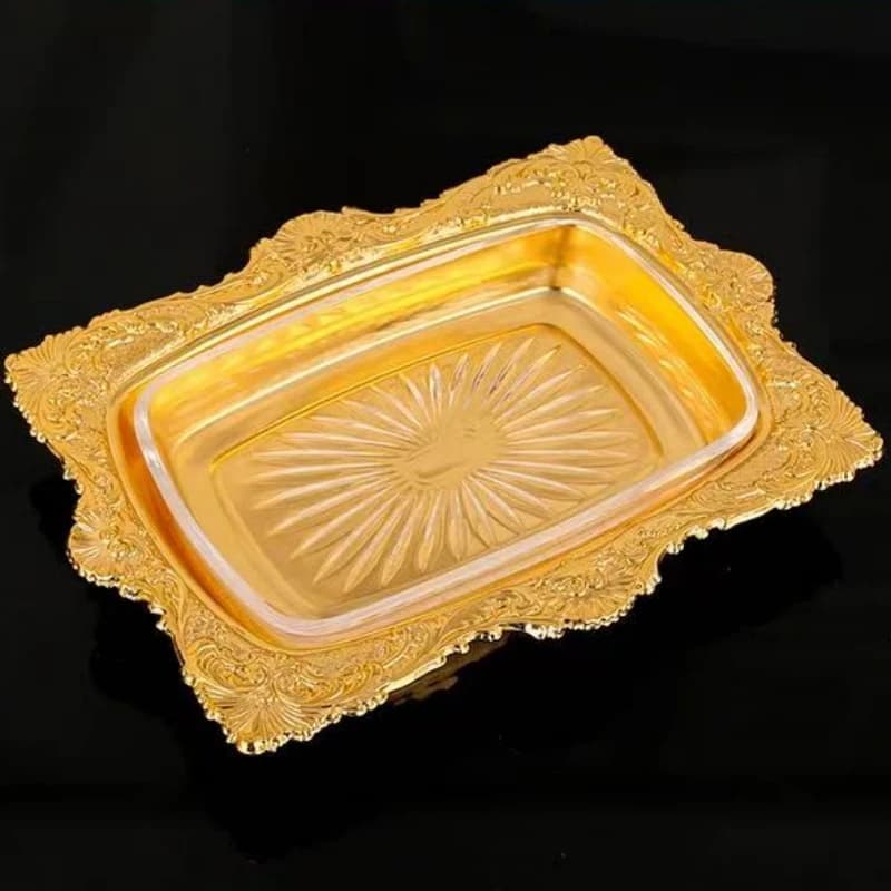 Plateau à fromage au beurre de fruits européens, avec couvercle, forme de Texture d'écorce en métal, assiette à gâteau dorée exquise, assiette à collation, décoration de mariage