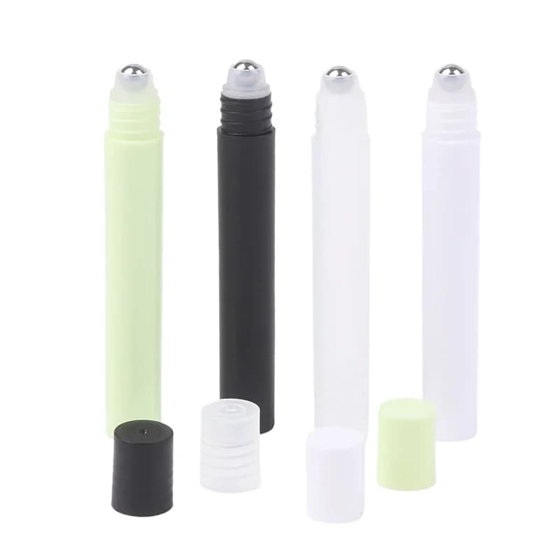 Bouteille vide de boule de rouleau de parfum de 10ml sur le récipient d'huile de liquides d'acier inoxydable en plastique porte-bouteilles rechargeables
