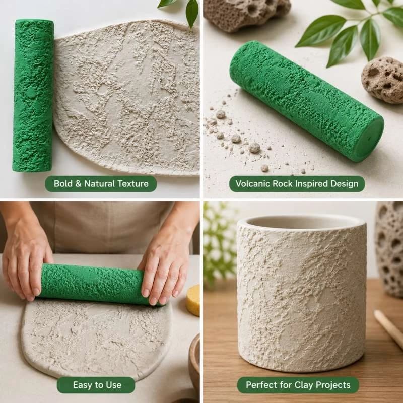 Rouleau à embosser en argile à texture de roche volcanique pour poterie DIY