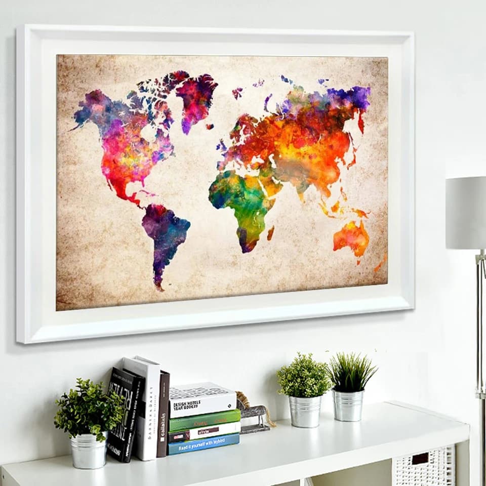 Peinture diamant carte du monde 5D à faire soi-même, broderie complète de diamants carrés ou ronds, mosaïque de paysage, image en strass, décoration d'intérieur, vente