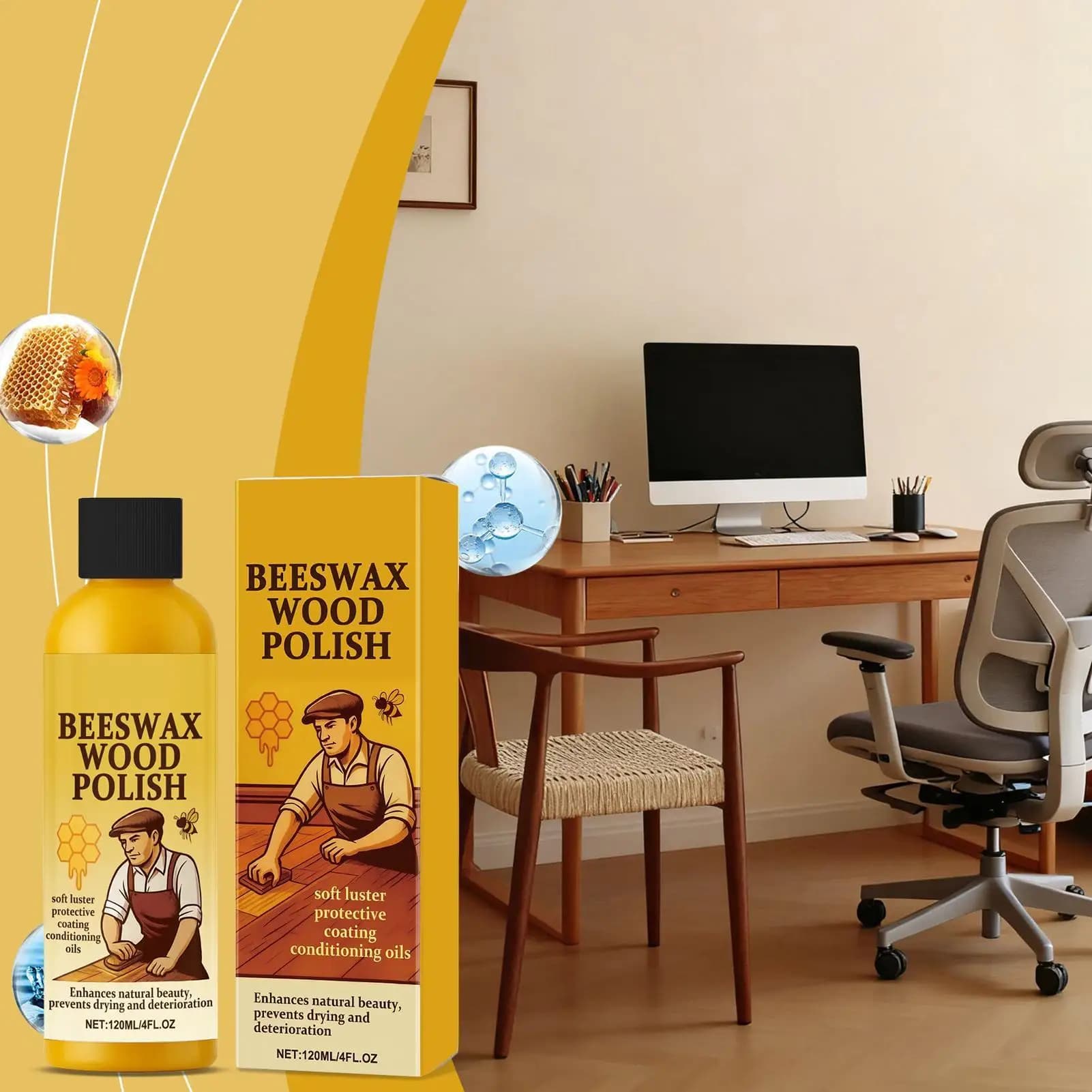 Cire de rénovation pour parquet bois naturel 120ml – Brillance et entretien du bois – Prévient les fissures – Cire profonde pour revitaliser le bois